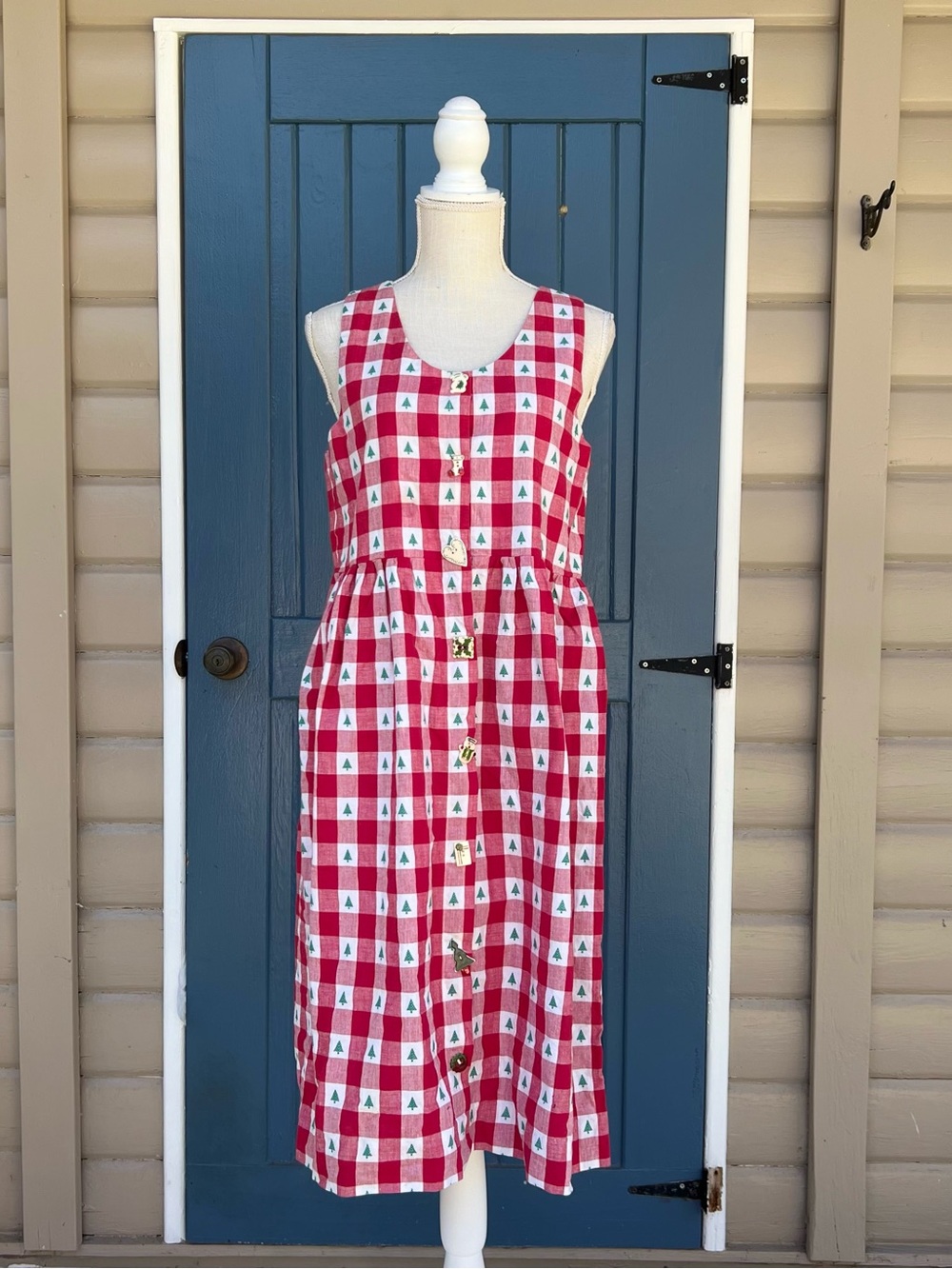 JG Hook Women's Midi Pocket Cotton Christmas Dress Red & White Gingham Size 10P